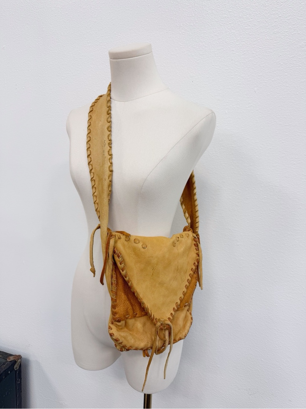 Vintage Soft Suede Tan Crossbody Bag